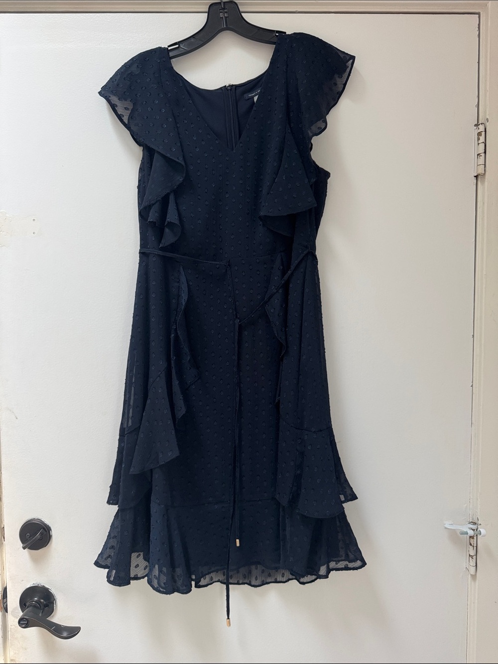 Tommy Hilfiger Navy Ruffle V-Neck Dress